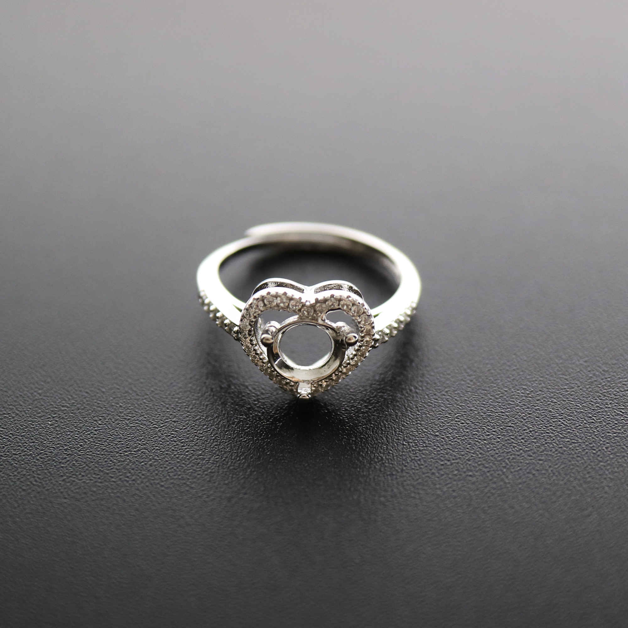 1Pcs 5-9MM Round Simple Gemstone Cz Stone Prong Bezel Solid 925 Sterling Silver Adjustable Ring Settings Heart Shape 1214032 - Click Image to Close